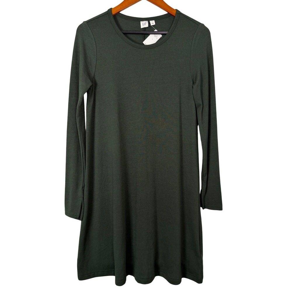 GAP Womens Dark Green Long Sleeve Crew Neck Mini T-Shirt Dress 460217-01-1 S